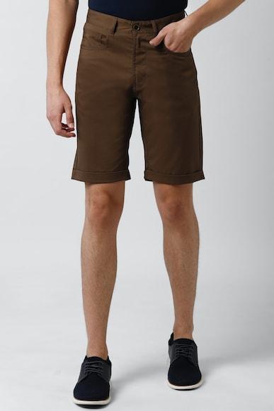 men brown solid regular fit casual shorts