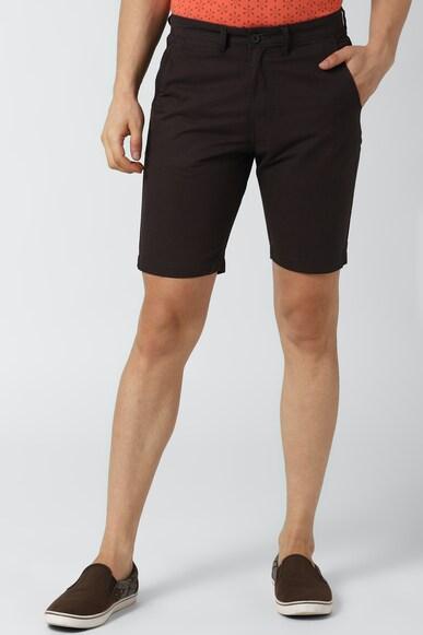 men brown solid regular fit casual shorts