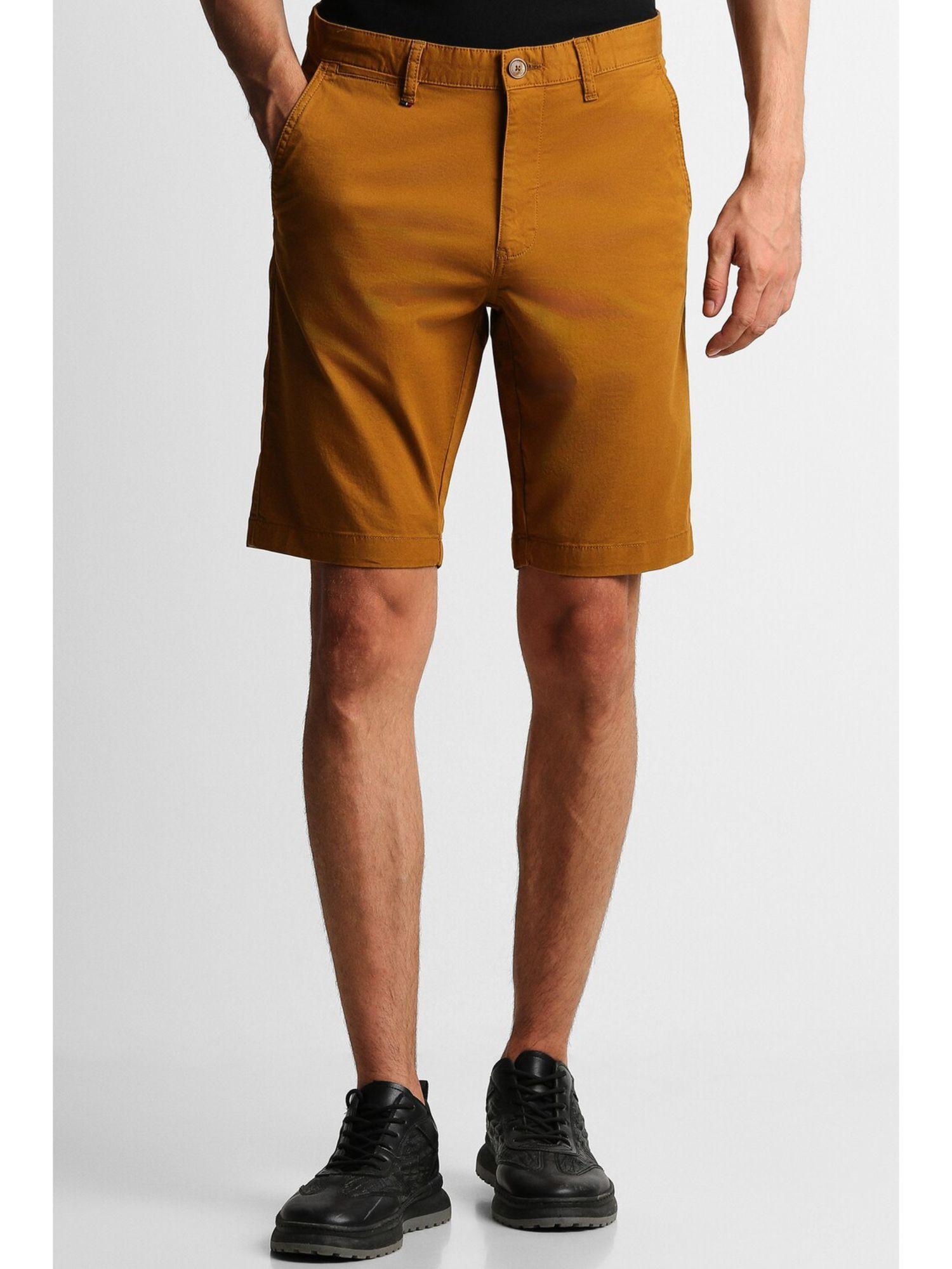 men brown solid slim fit shorts