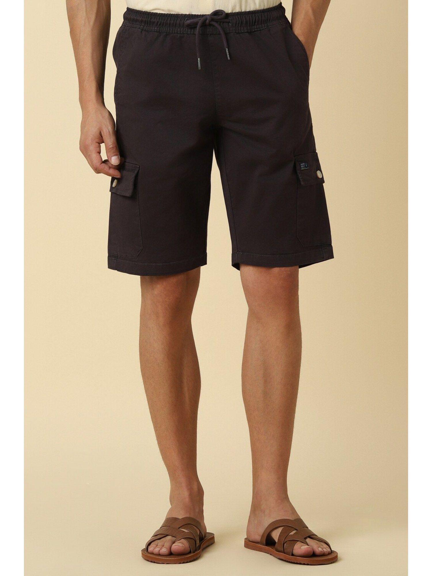 men brown solid slim fit shorts