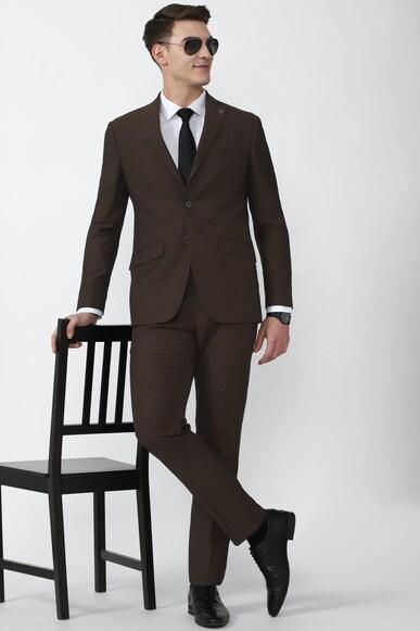 men brown solid slim fit wedding two piece suit