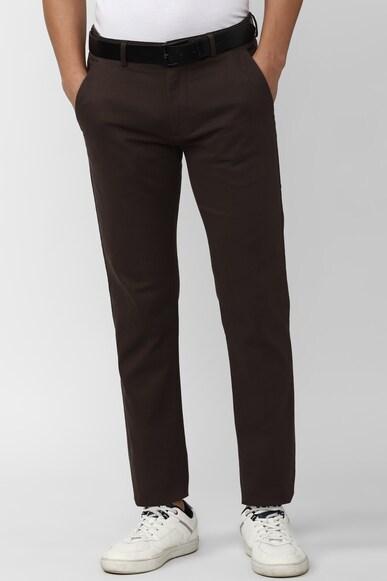 men brown solid super slim fit casual trousers