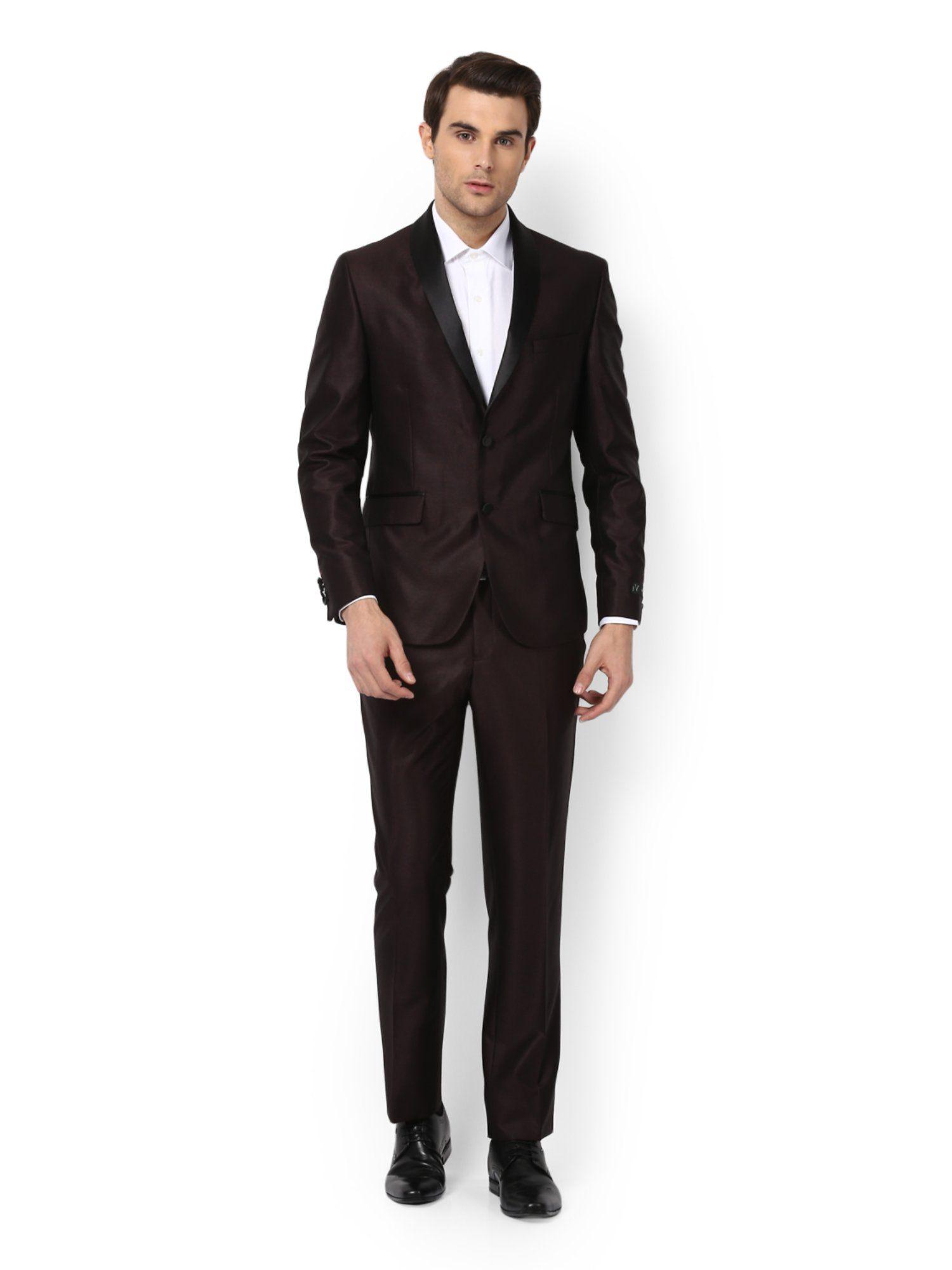 men brown solid ultra slim fit formal suit (set of 2)