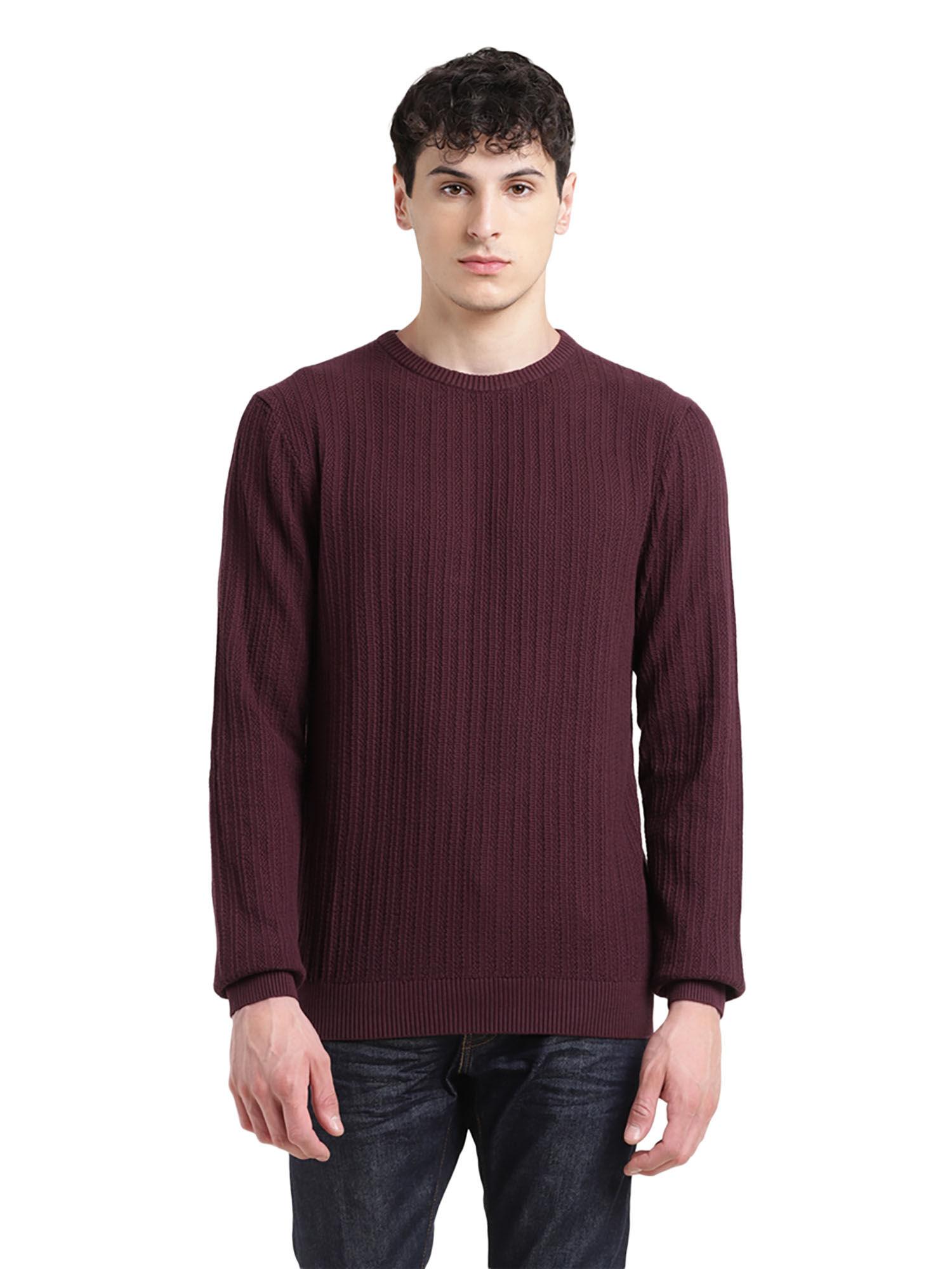 men brown stripes regular fit sweater