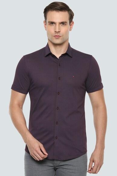 men brown super slim fit solid half sleeves casual shirt