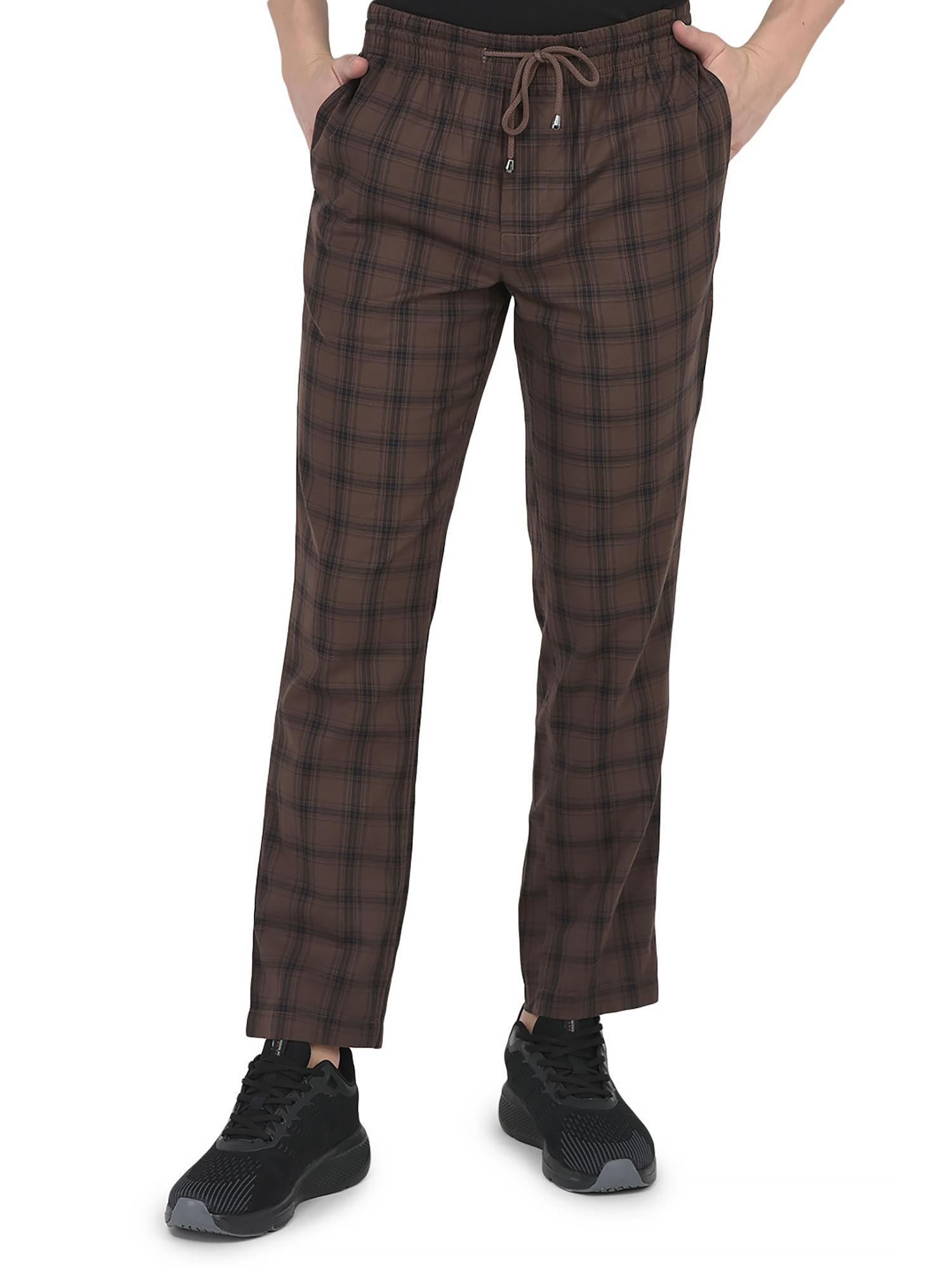 men brown tartan checked lounge pant