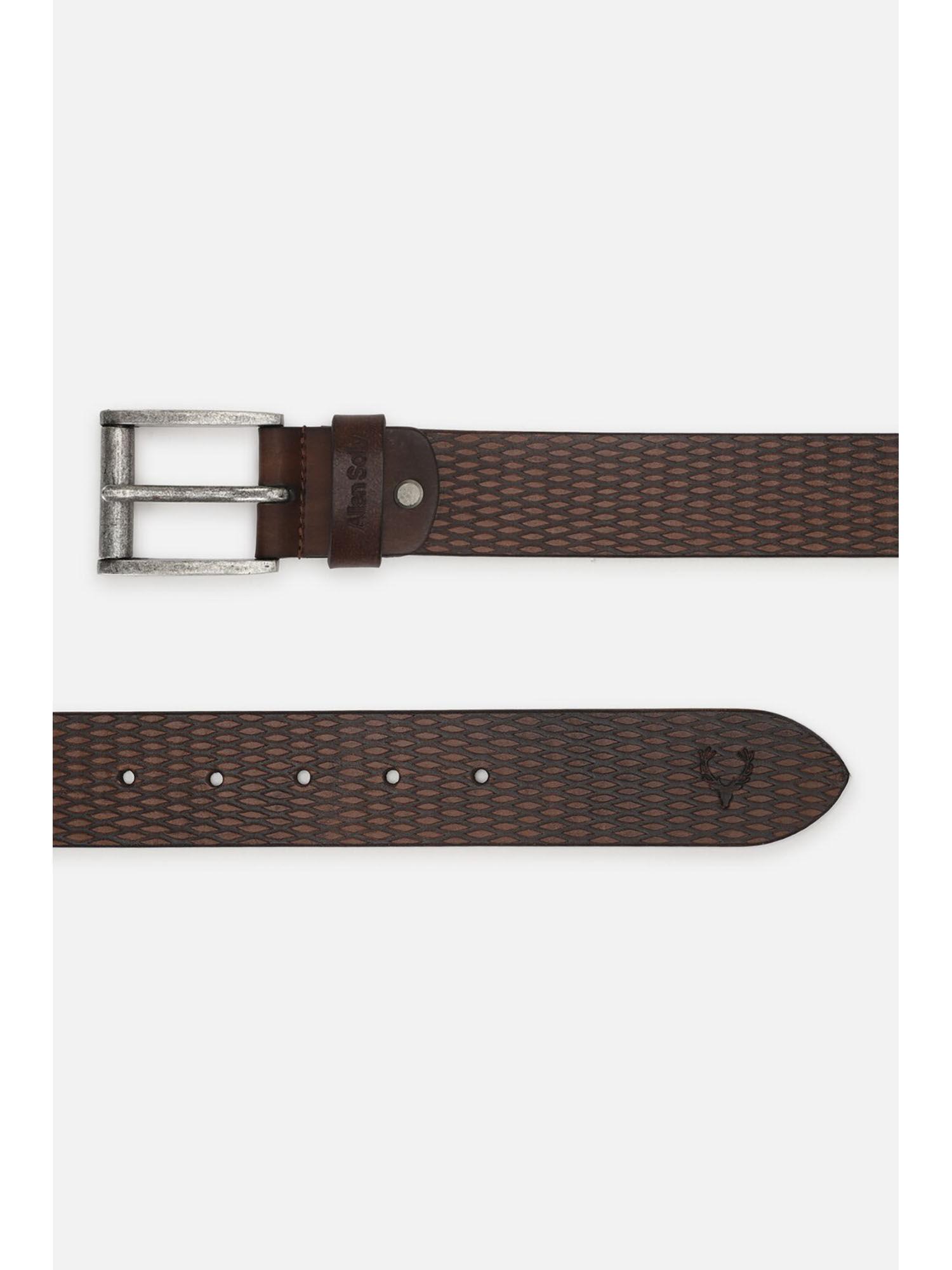 men brown textured casual belt
