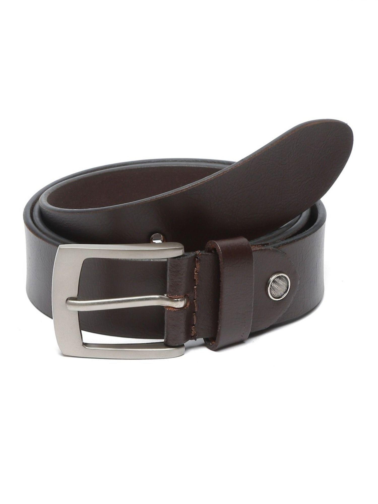 men brown textured genuine leather belt