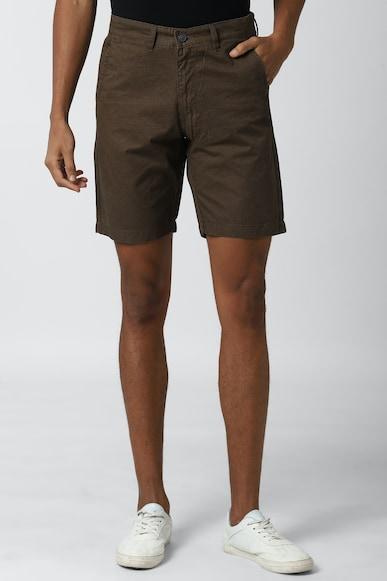 men brown textured regular fit casual shorts
