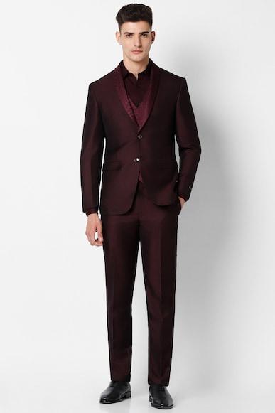 men brown textured slim fit party three piece suit