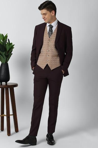 men brown textured slim fit wedding three piece suit