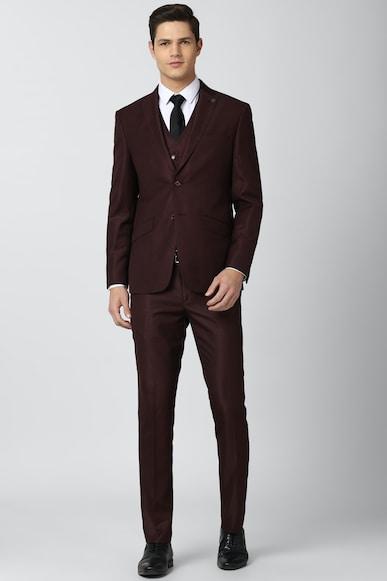 men brown textured slim fit wedding three piece suit