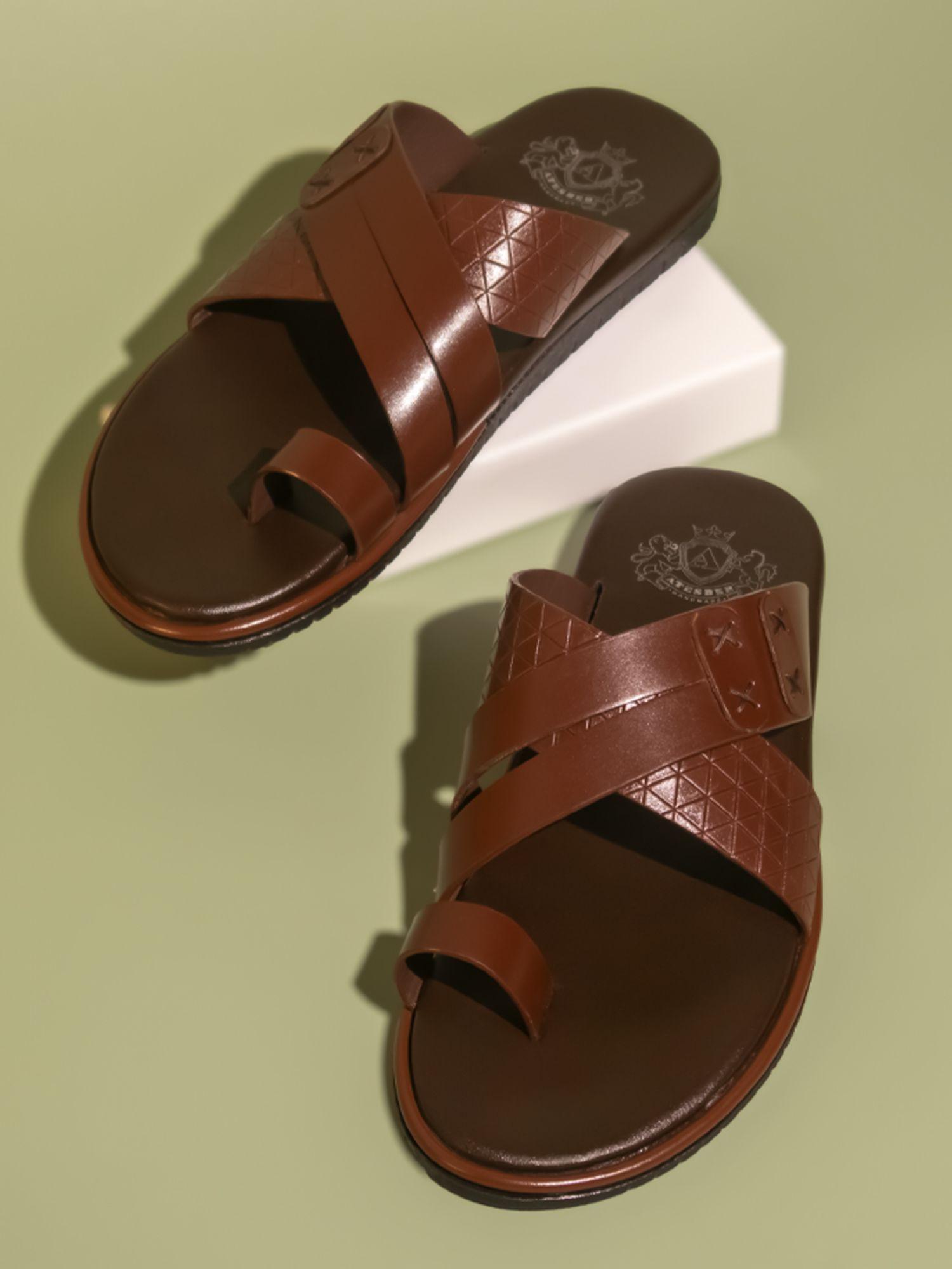 men brown velcro sandals