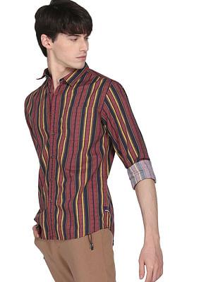 men brown vertical stripe cotton casual shirt