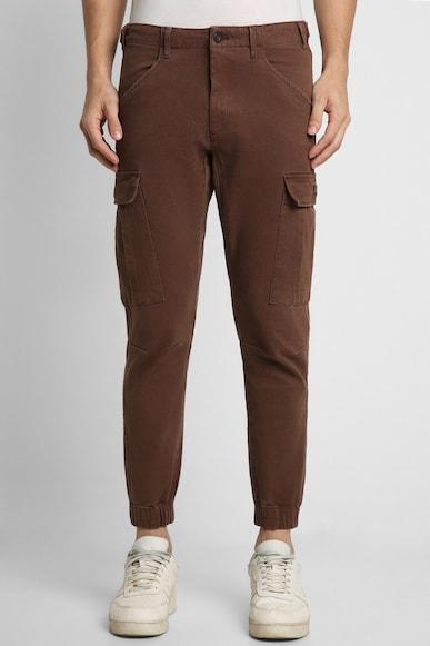 men brownsolid casual jogger pants