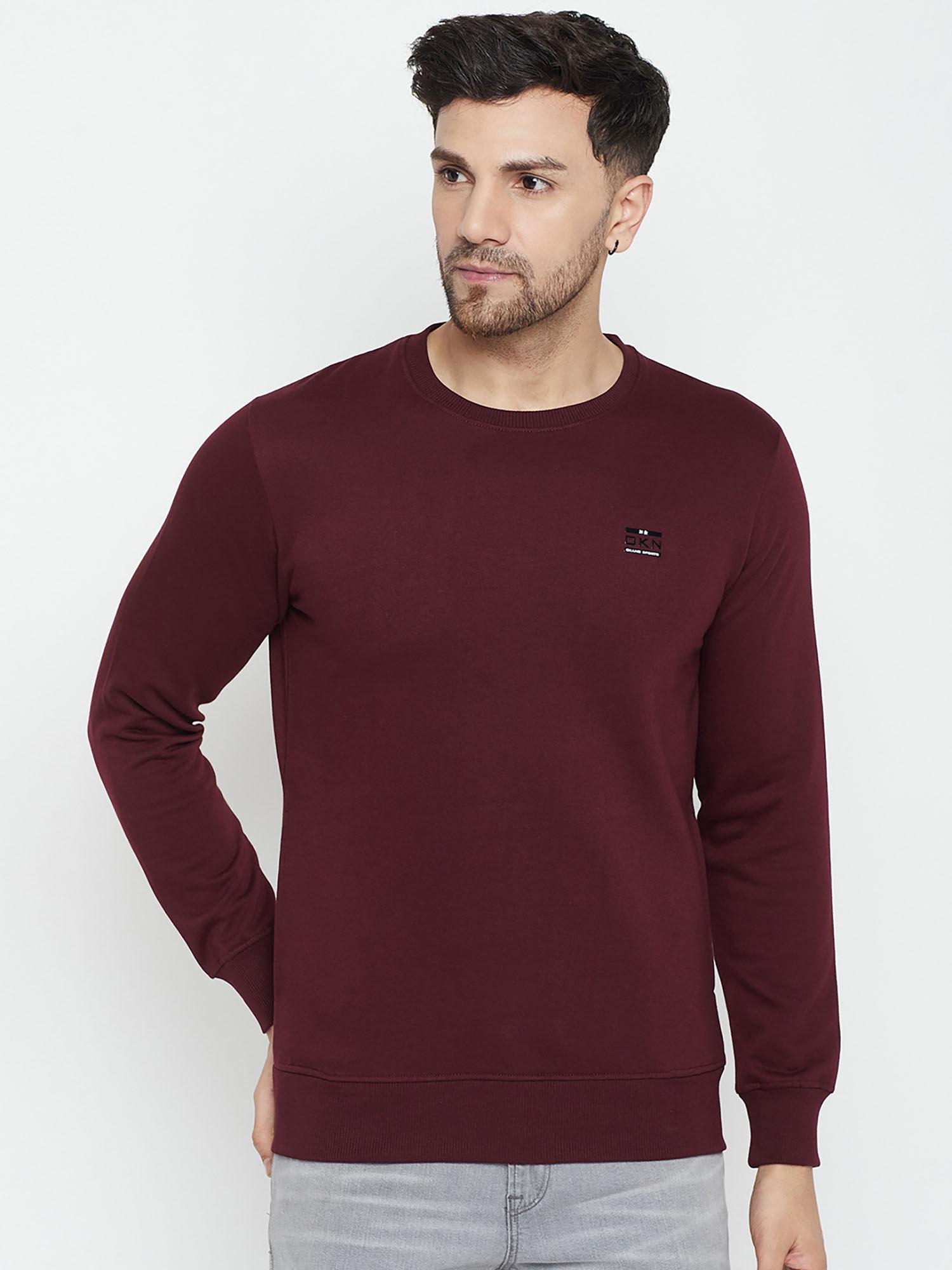 men burgundy solid/plain full sleeves round neck sweatshirt