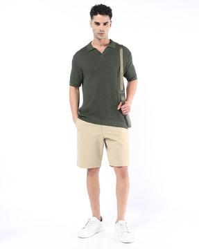 men cable-knit regular fit polo t-shirt