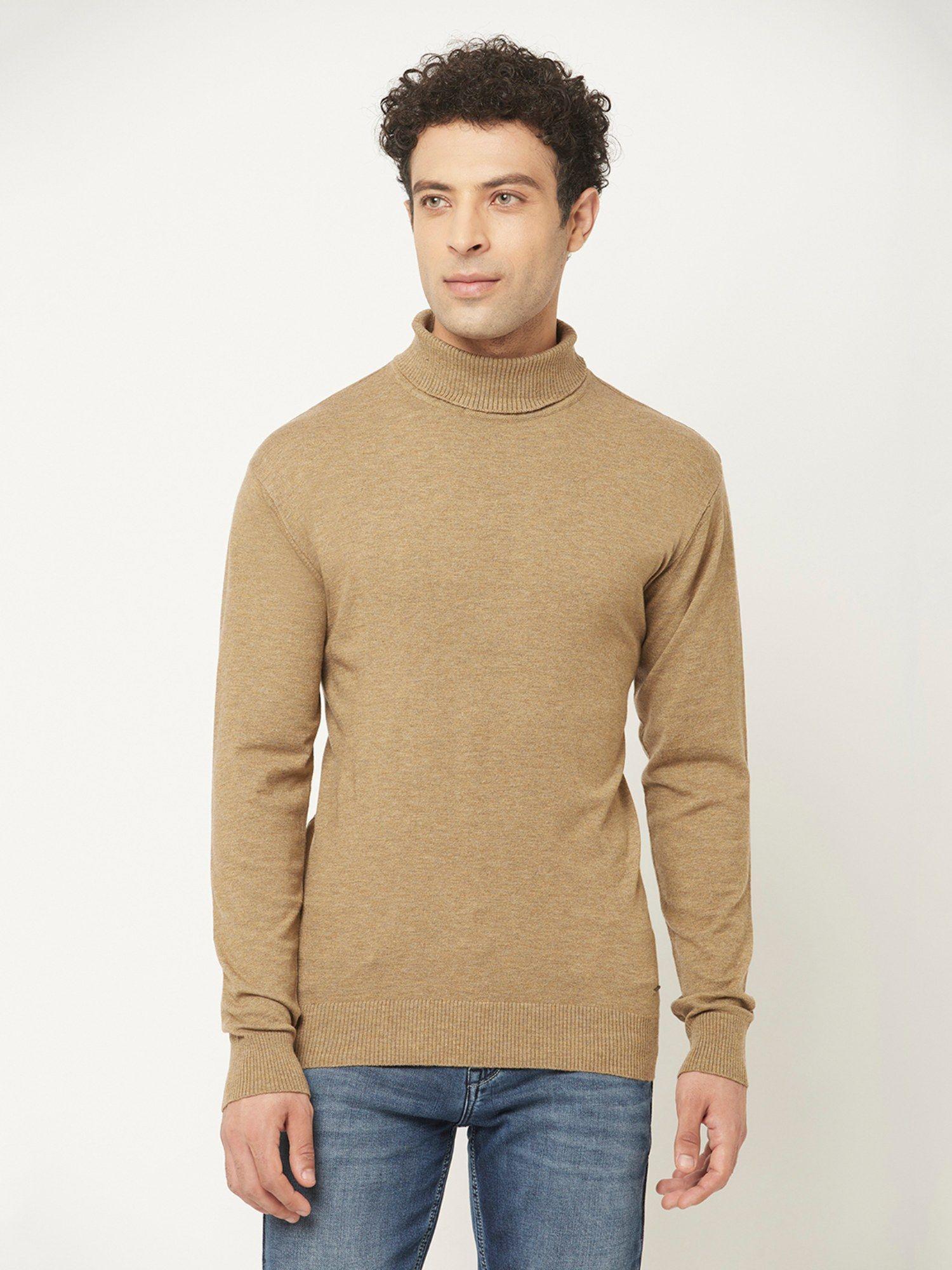 men camel sweater with melange effect