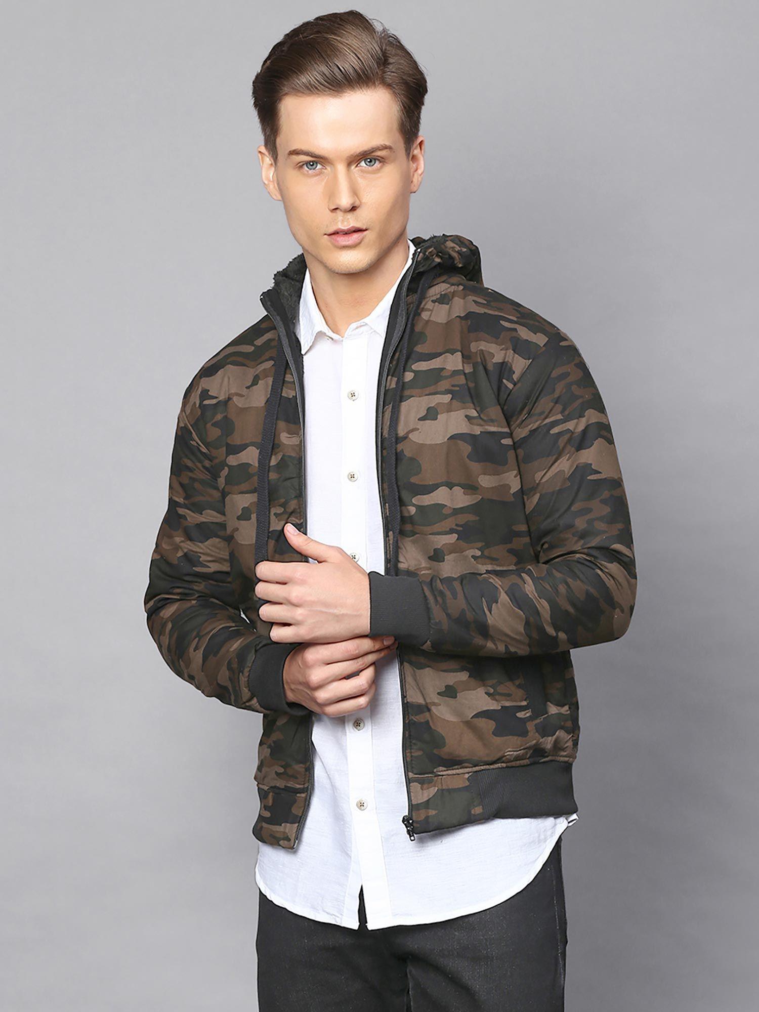 men camouflage full sleeve stylish windcheater jacket