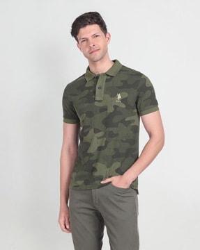 men camouflage print extra slim fit cotton polo shirt