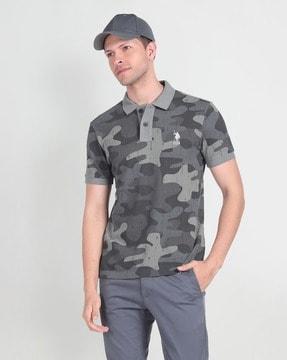 men camouflage print extra slim fit cotton polo t-shirt