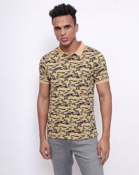 men camouflage print regula fit polo t-shirt