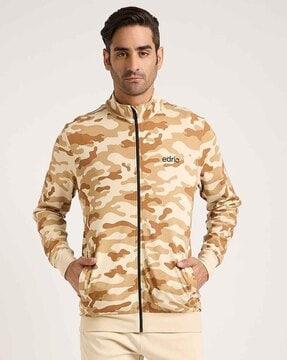 men camouflage print regular fit bomber jacket