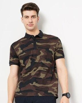 men camouflage print regular fit polo t-shirt