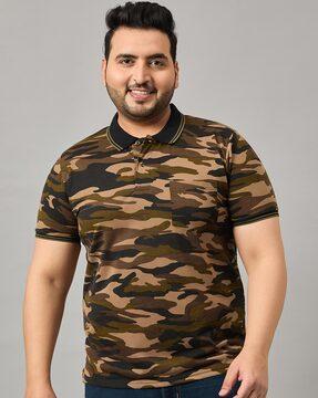 men camouflage print regular fit polo t-shirt