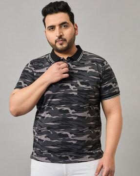 men camouflage print regular fit polo t-shirt