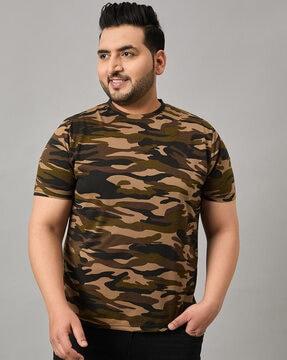 men camouflage print regular fit round-neck t-shirt