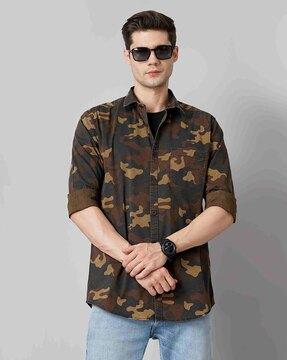 men camouflage print slim fit shirt