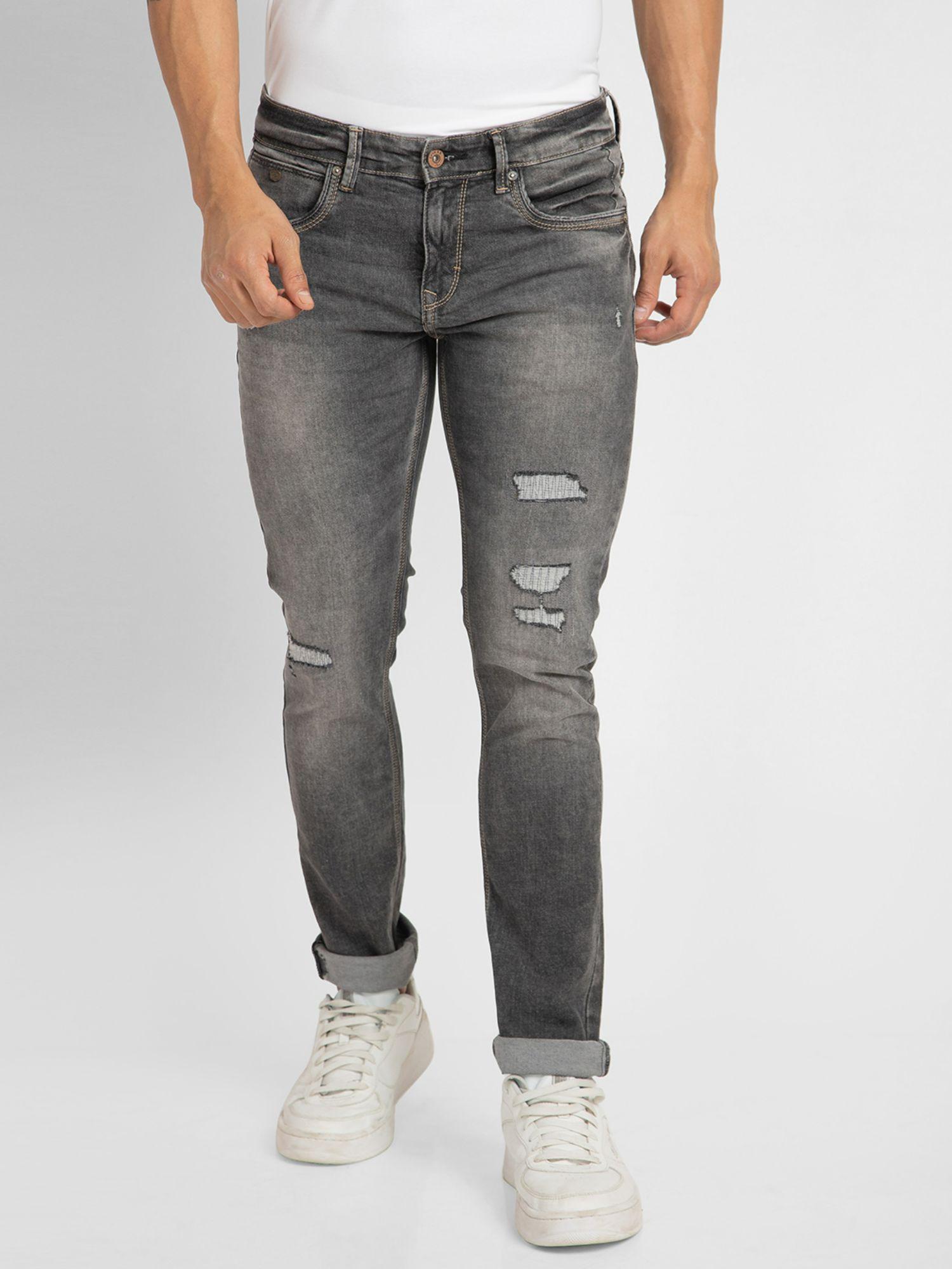 men carbon black cotton slim fit narrow length jeans (skinny)