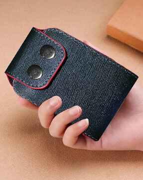 men card holder with button closure