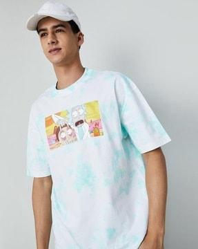 men cartoon print regular fit round-neck t-shirt