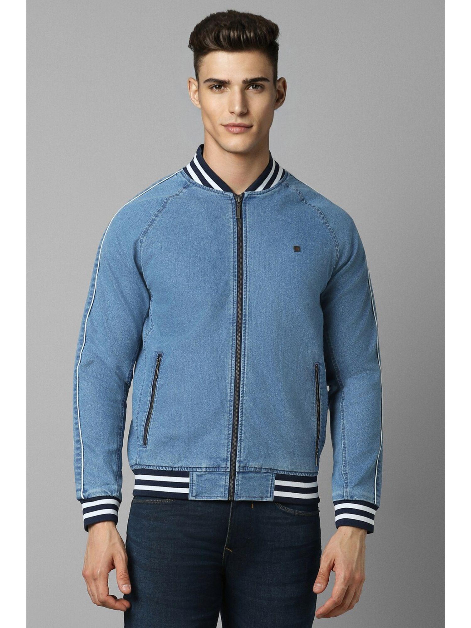 men casual blue solid jackets