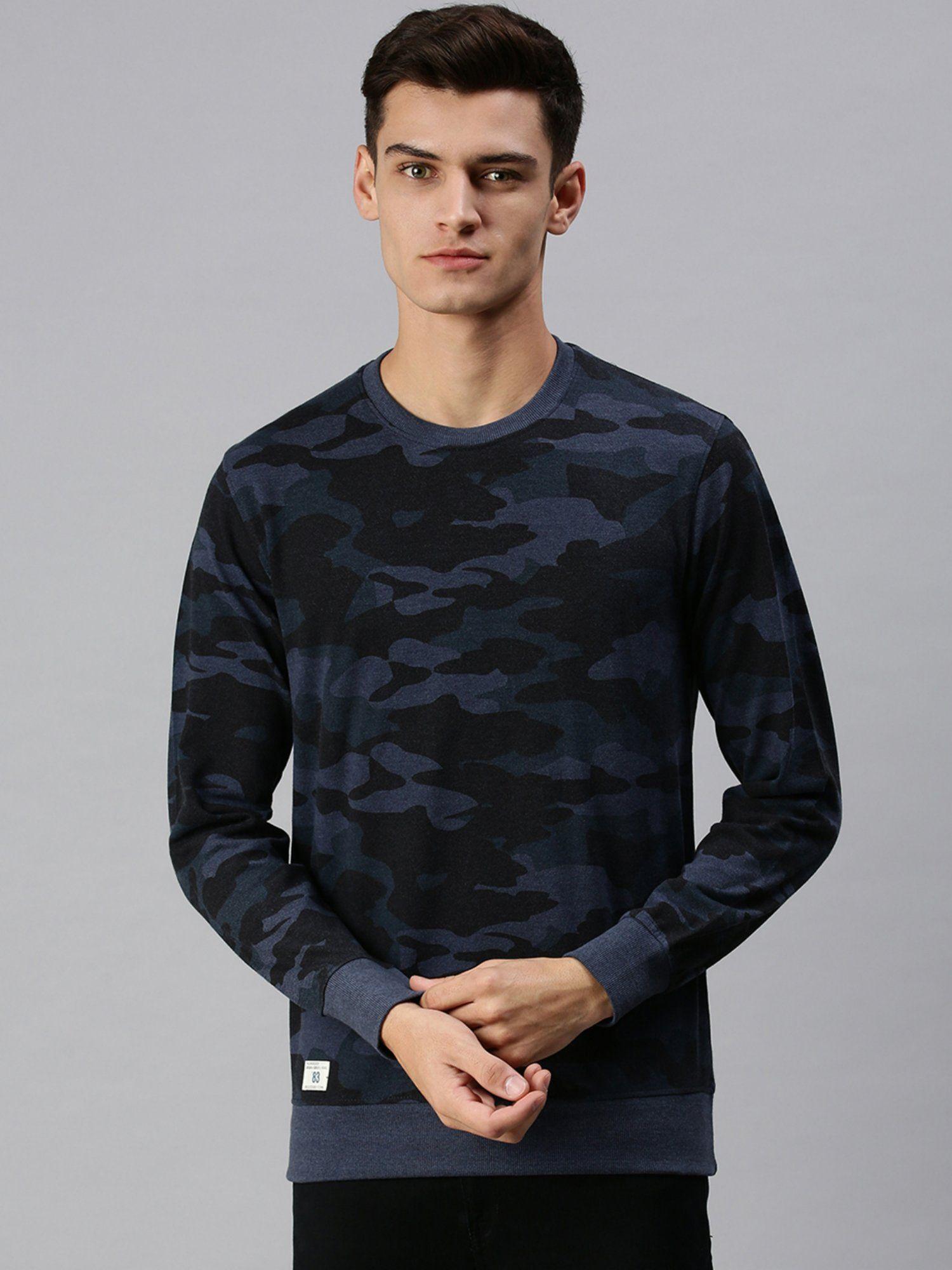 men casual cotton pullover blue sweatshirt