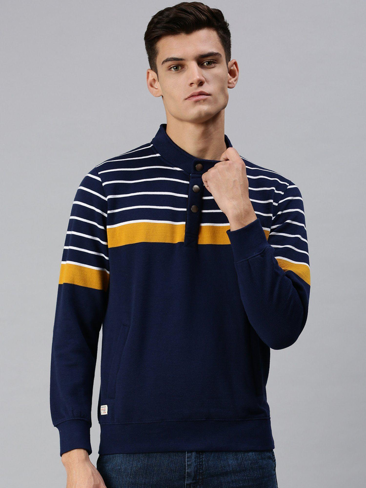 men casual cotton pullover blue sweatshirt