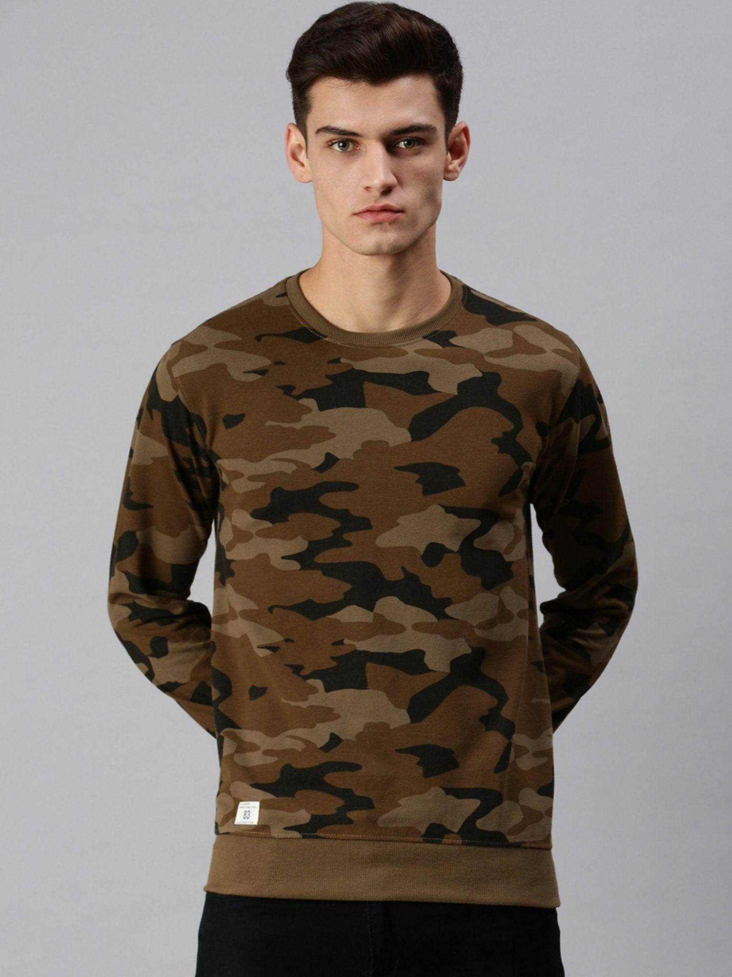 men casual cotton pullover olive sweatshirt