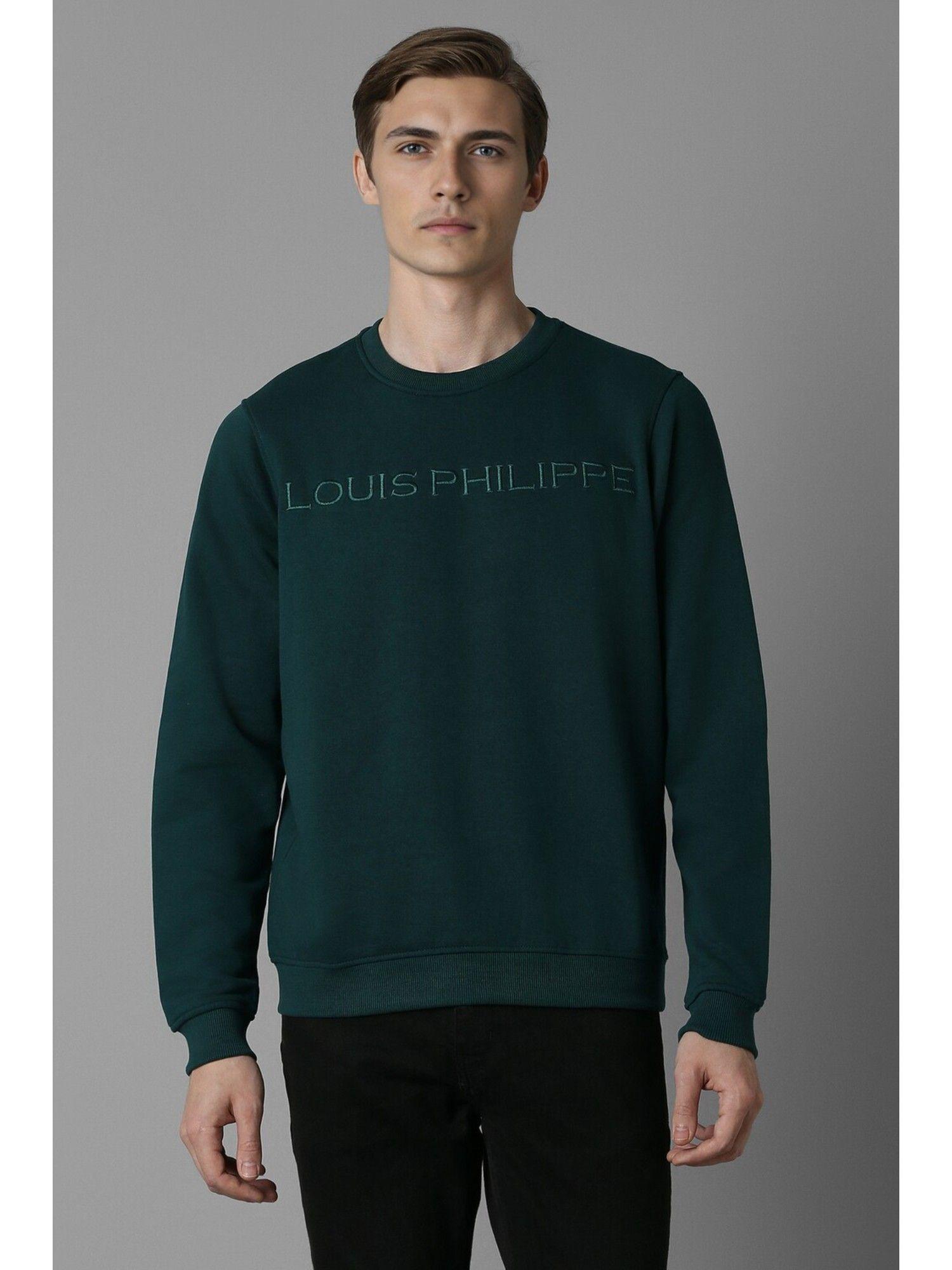 men casual green embroidered sweatshirt