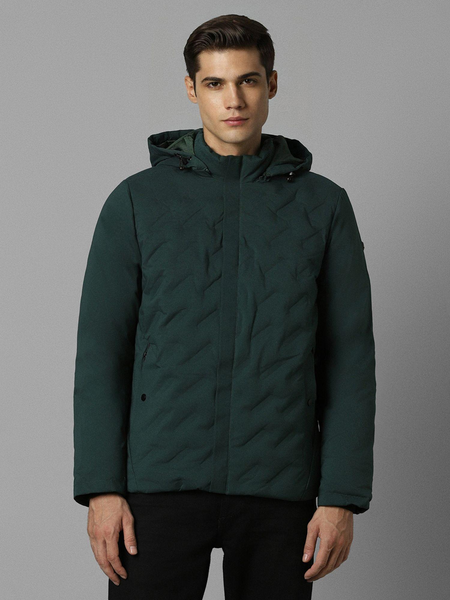 men casual green solid jacket