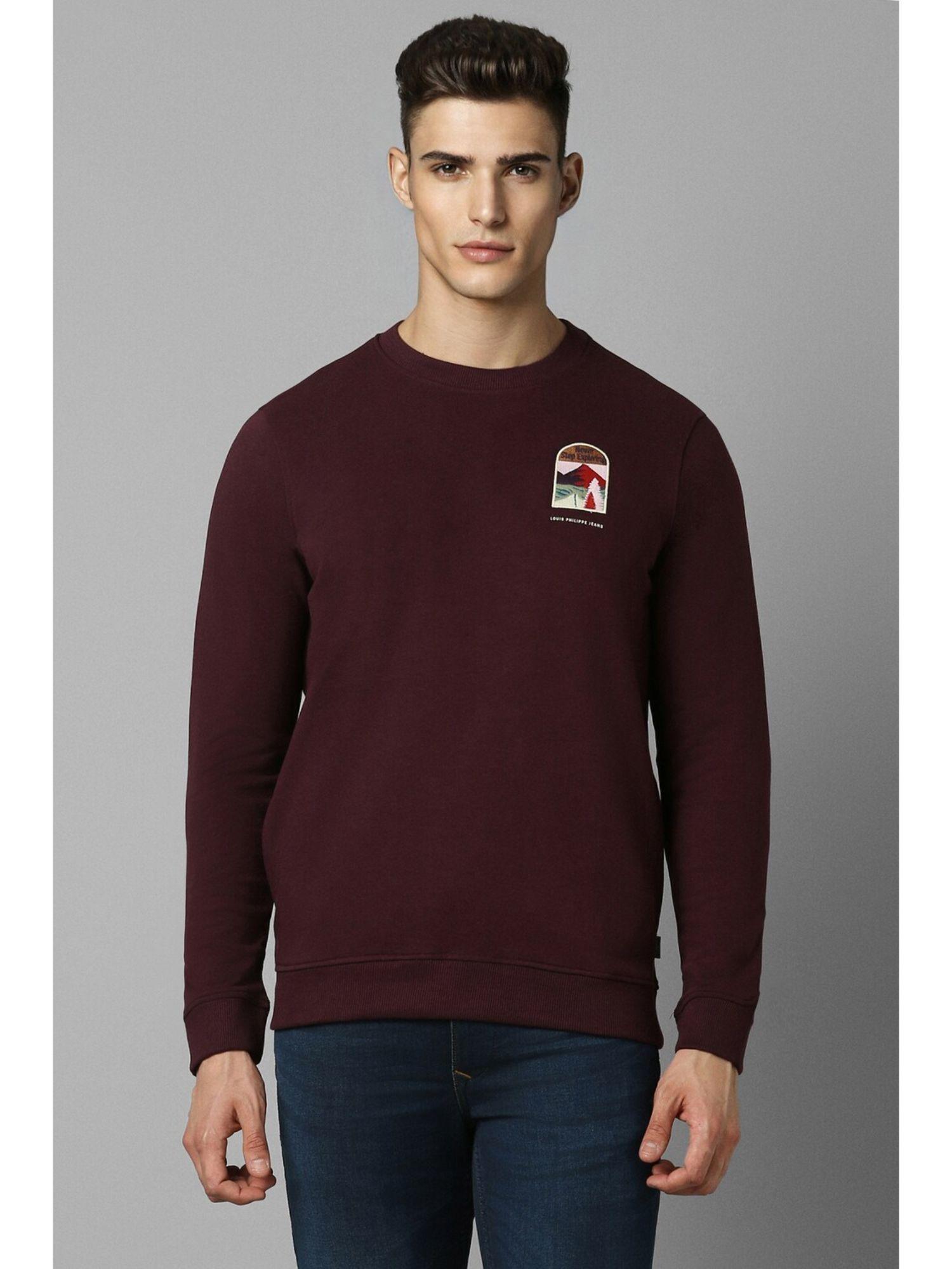 men casual maroon solid sweatshirt