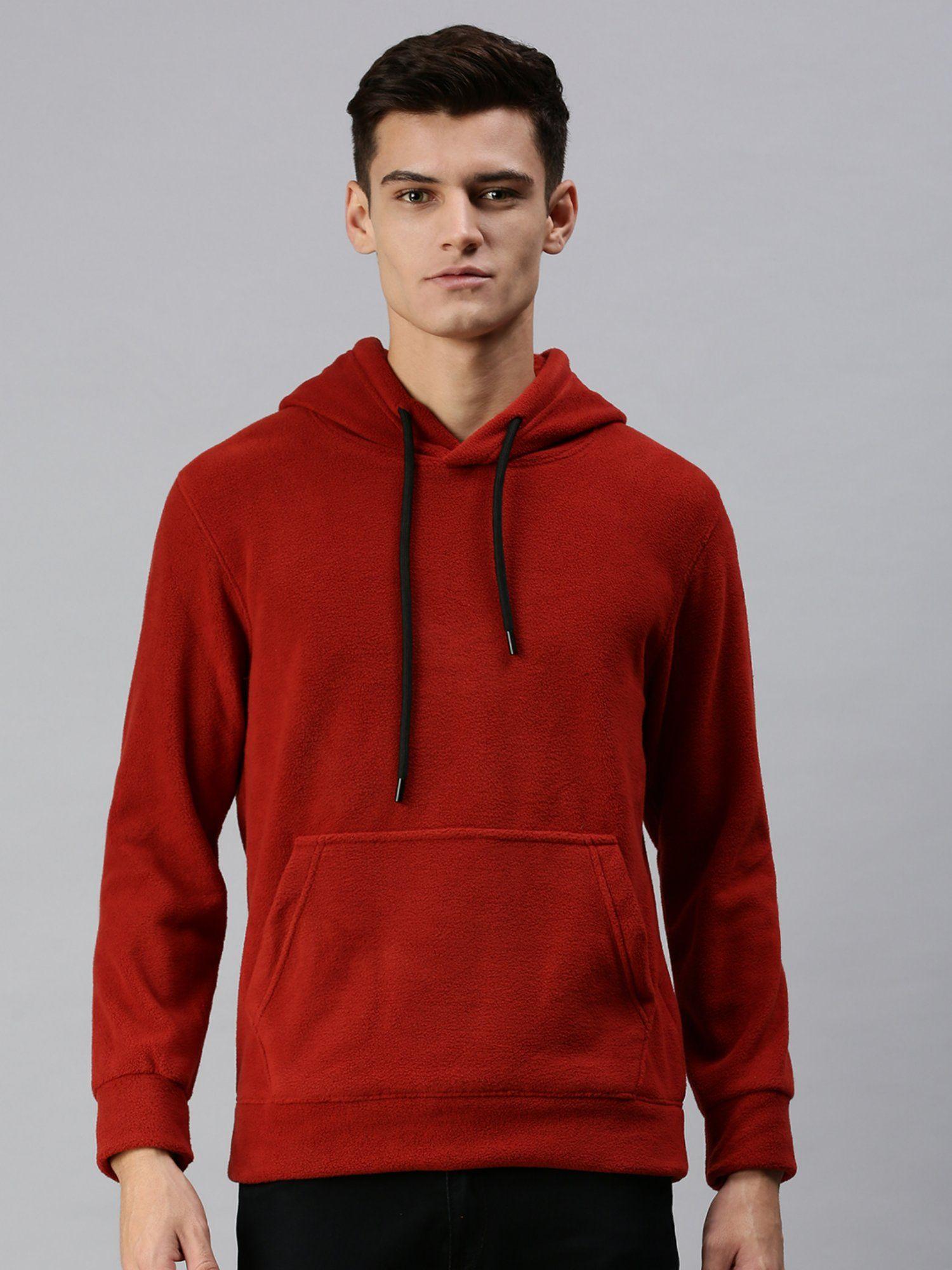 men casual polyester pullover rust sweatshirt