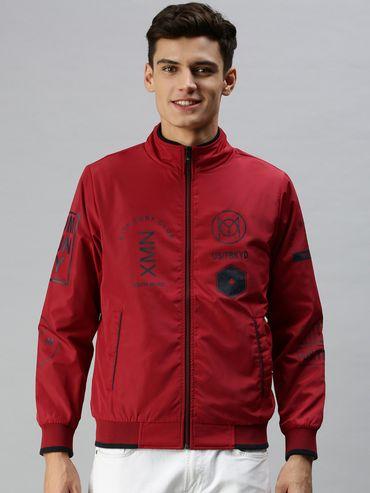men casual printed red jacket