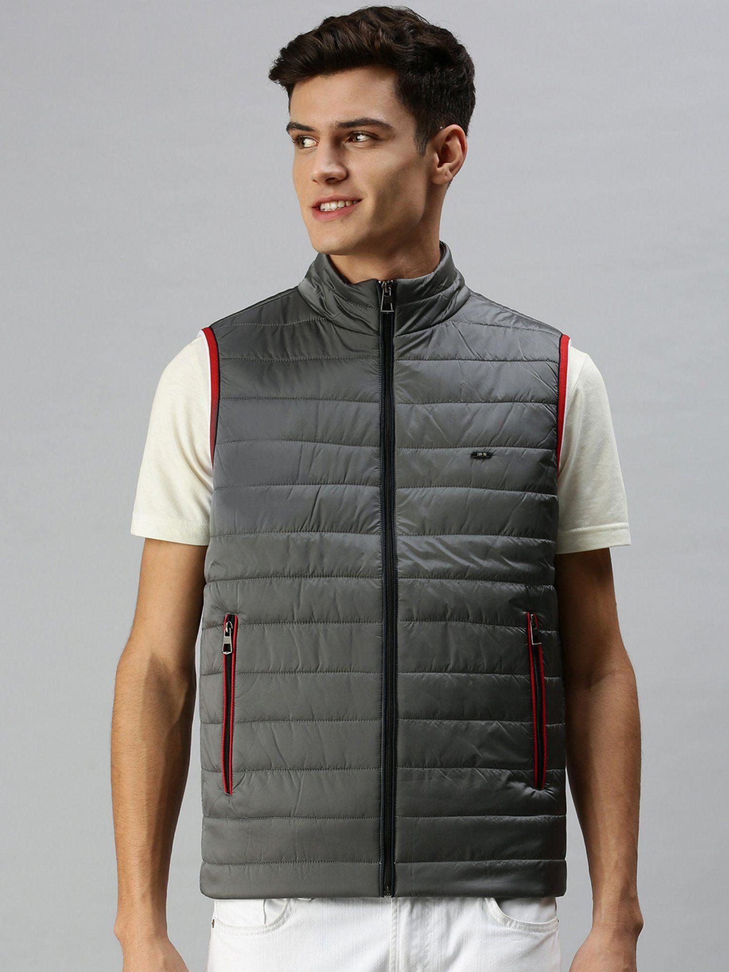 men casual quilted grey jacket