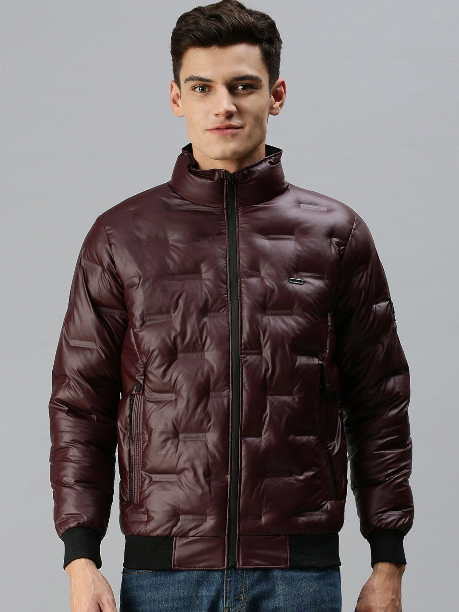 men casual quilted maroon jacket