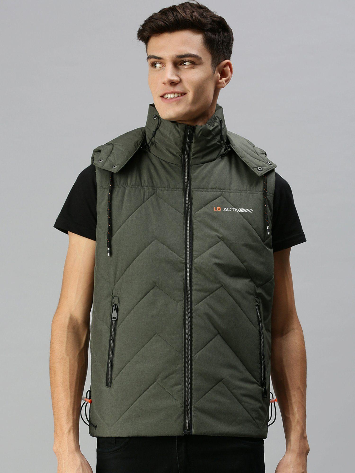 men casual quilted olive jacket