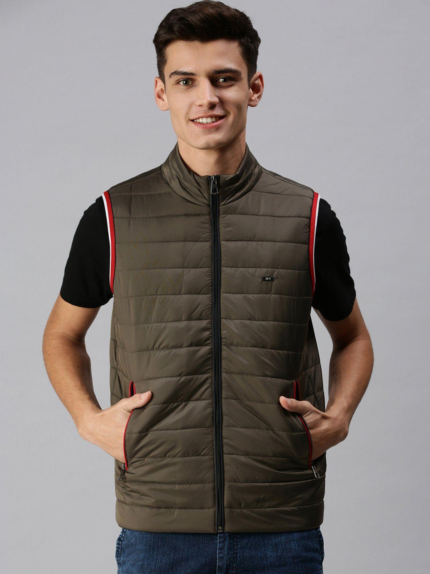 men casual quilted olive jacket