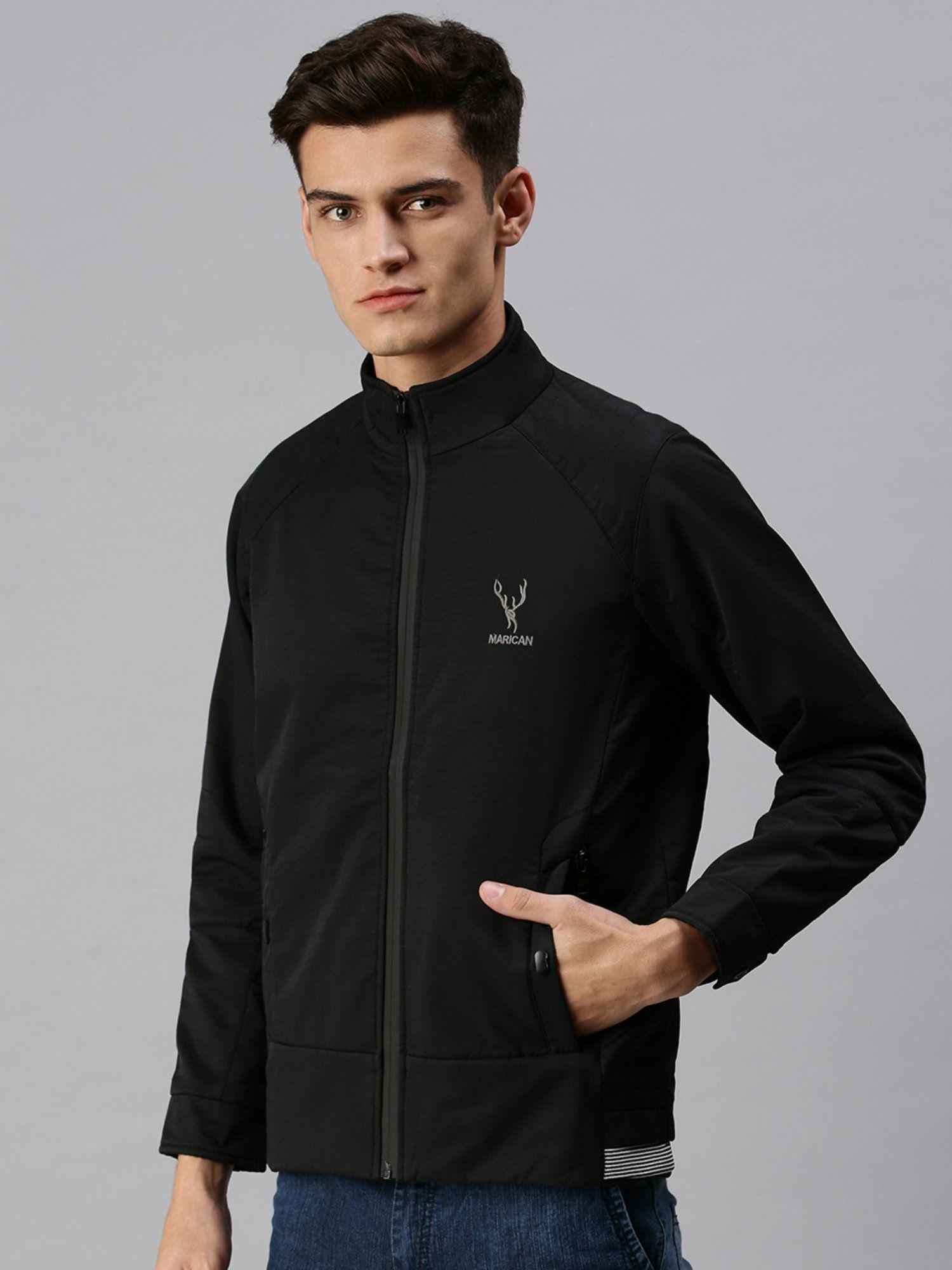 men casual solid black jacket