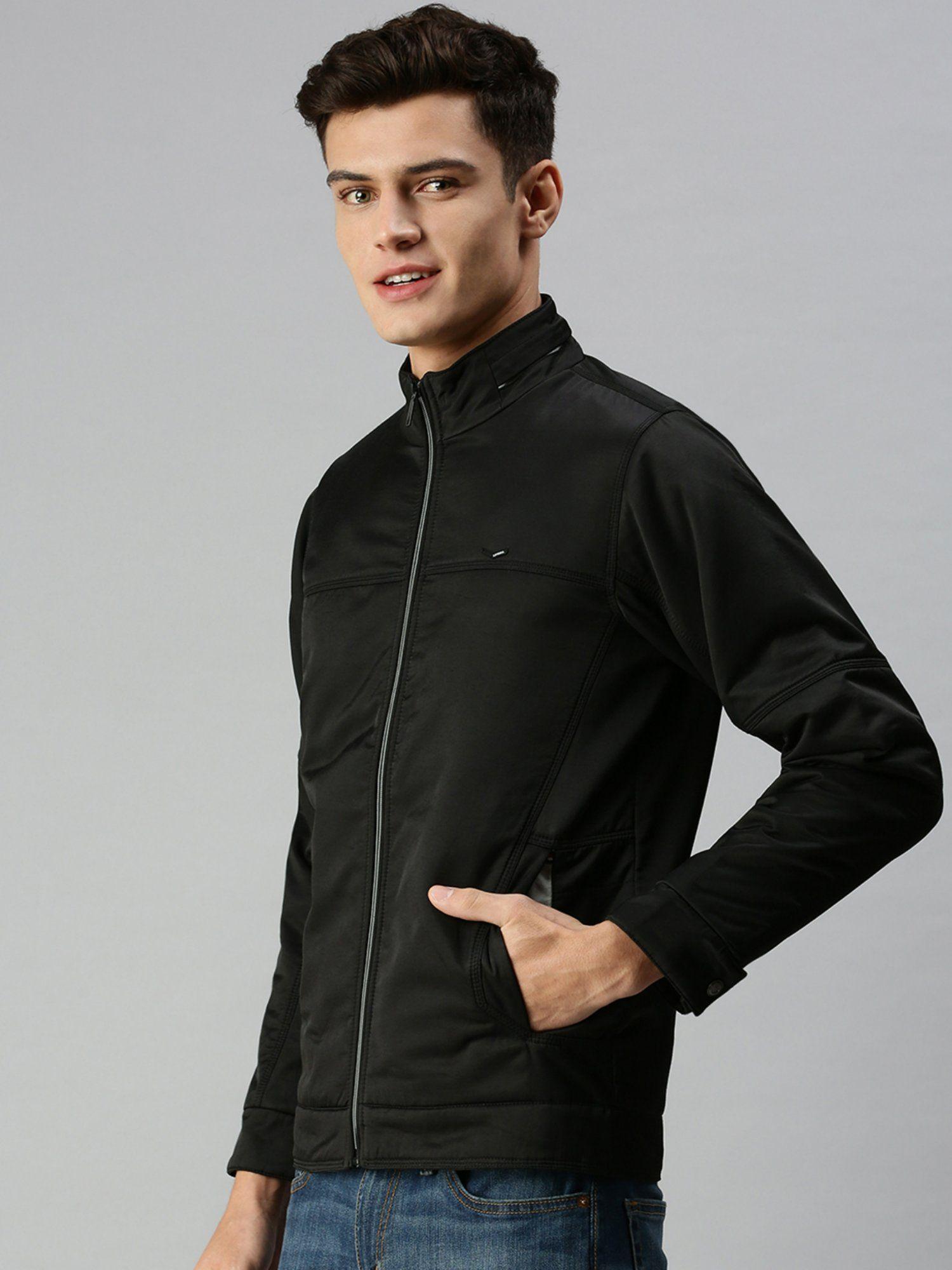 men casual solid black jacket